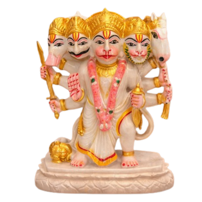 Handcrafted Marble Panchmukhi Hanuman Idol for Protection & Home Temple