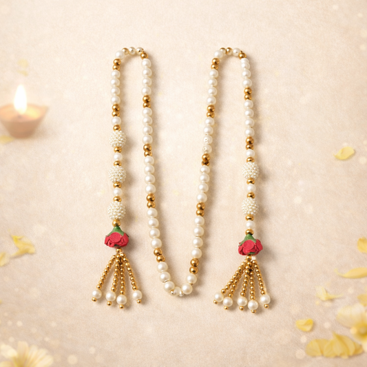 Premium Pearl & Golden Beads Garland | Decorative Swagat Mala for Wedding, Mandir & Festive Decoration