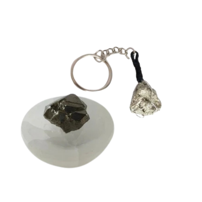 Selenite Wealth Charger Combo – Pyrite Charging Plate with Prosperity Keychain