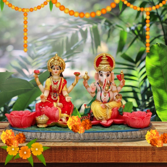 Lakshmi Ganesh Idol on Lotus – Decorative Pooja Showpiece