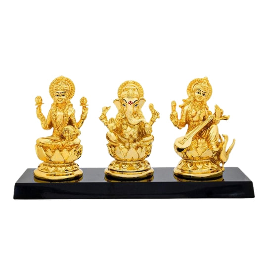 Golden Lakshmi Ganesh Saraswati Idol Set – Decorative Showpiece