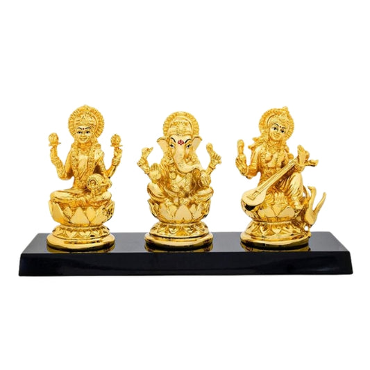 Golden Lakshmi Ganesh Saraswati Idol Set – Decorative Showpiece