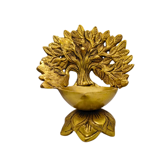 Premium Brass Tree of Life Diya – Decorative Oil Lamp for Home Temple & Puja
