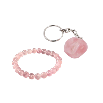 Rose Quartz Love Harmony Combo – Healing Bracelet with Heart Keychain