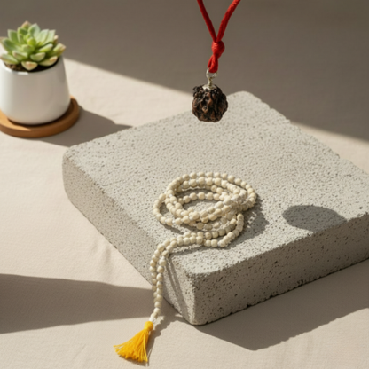 Divine Tulsi–Rudraksha Harmony Combo – Sacred Mala with Protection Pendant