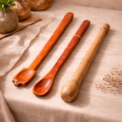 Traditional Wooden Pooja Spoon Set