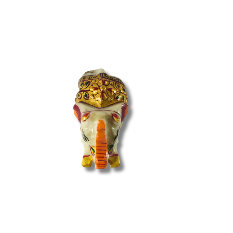 Handcrafted Marble Elephant Figurine with Golden Artwork – Decorative Showpiece