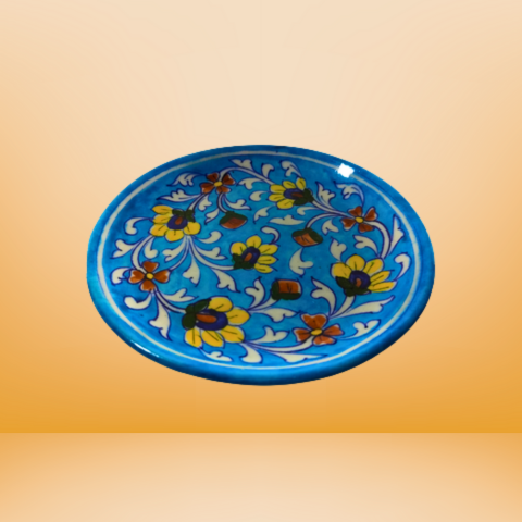 Sky Blue Blossom Floral Ceramic Plate