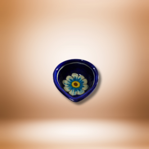 Blue Floral Ceramic Diya for Pooja
