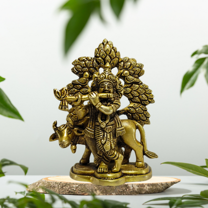 Divine Shree Krishna with Cow Brass Idol