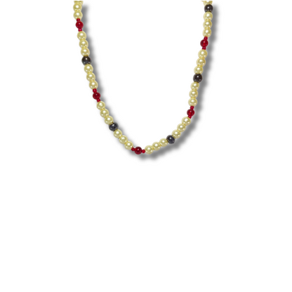 Pearl Glow Bead Necklace – Red & Black Accents