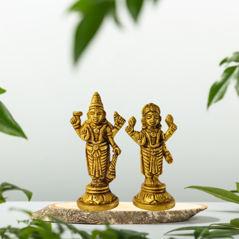Holy Lakshmi Narayan Standing Brass Idol – Grace of Fortune & Preservation