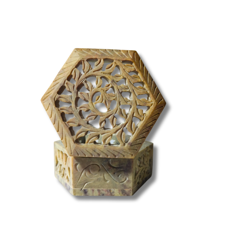 Small Hexagonal Marble Jali Box – Handcrafted Decorative Keepsake Storage
