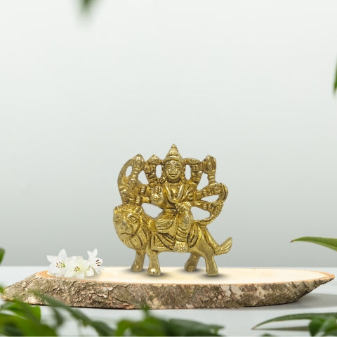 Divine Durga Brass Idol – Shakti Roop on Lion