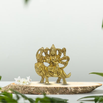 Divine Durga Brass Idol – Shakti Roop on Lion