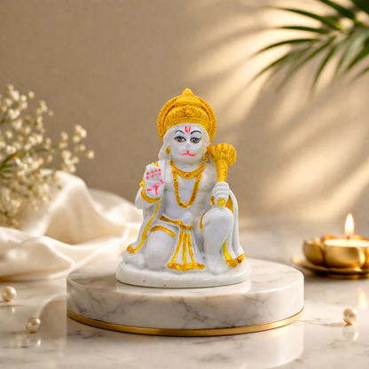 White Marble Finish Hanuman Ji Murti for Home Temple