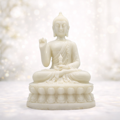 ServPuja White Buddha Idol with Blessing Hand – Abhaya Mudra Meditation Statue