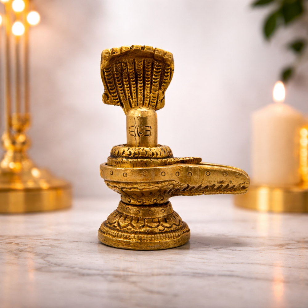 Premium Brass Shivling with Sheshnag – Mahadev Lingam for Home Temple & Puja