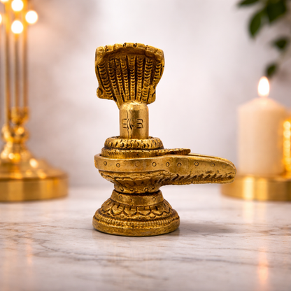 Premium Brass Shivling with Sheshnag – Mahadev Lingam for Home Temple & Puja