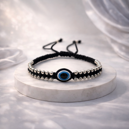 Evil Eye Bracelet with Silver Beads for Protection