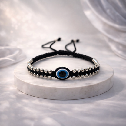 Evil Eye Bracelet with Silver Beads for Protection