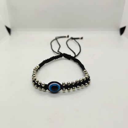 Evil Eye Bracelet with Silver Beads for Protection