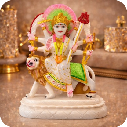 Premium Durga Mata Marble Idol on Lion for Navratri & Daily Pooja