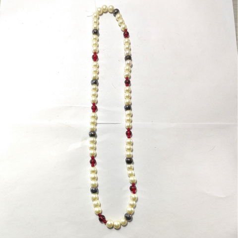 Pearl Glow Bead Necklace – Red & Black Accents