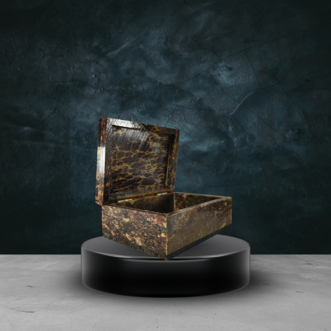Brown Marble Stone Box with Multicolor Inlay Art