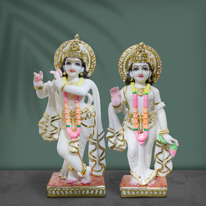 15 Inch Large Radha Krishna Marble Finish Murti Set for Home Temple | Big Decorative Pooja Idol Statue