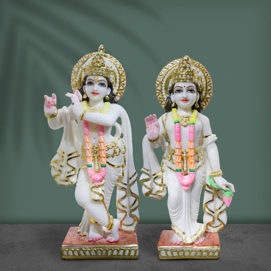 15 Inch Large Radha Krishna Marble Finish Murti Set for Home Temple | Big Decorative Pooja Idol Statue