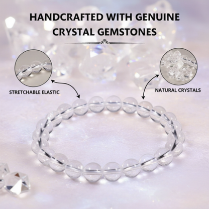 100% Genuine Clear Quartz Crystal Bracelet – Energy Cleansing & Healing Stone for Positivity