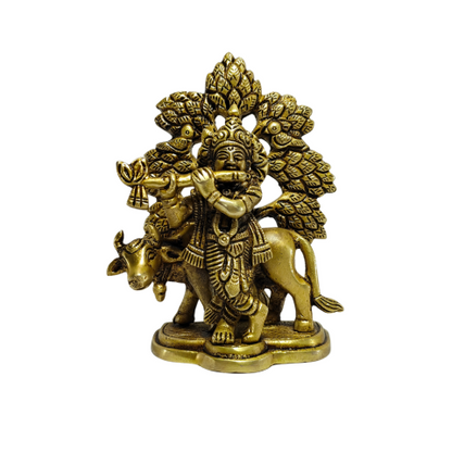 Divine Shree Krishna with Cow Brass Idol