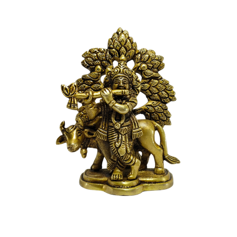 Divine Shree Krishna with Cow Brass Idol
