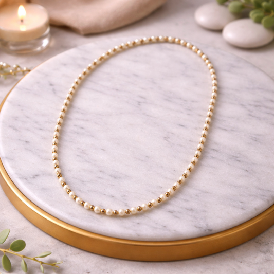 Classic Pearl & Golden Beads Mala | Elegant Wedding & Festive Garland
