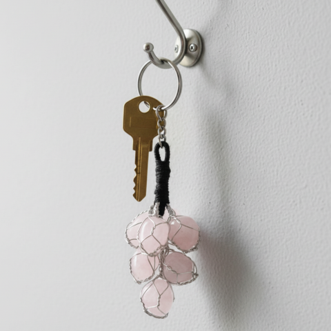 100% Real Rose Quartz Love Grape Keychain