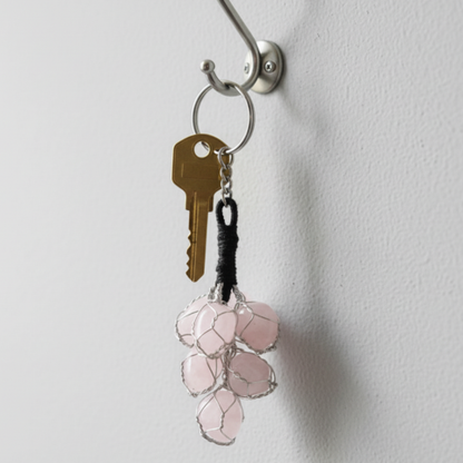 100% Real Rose Quartz Love Grape Keychain
