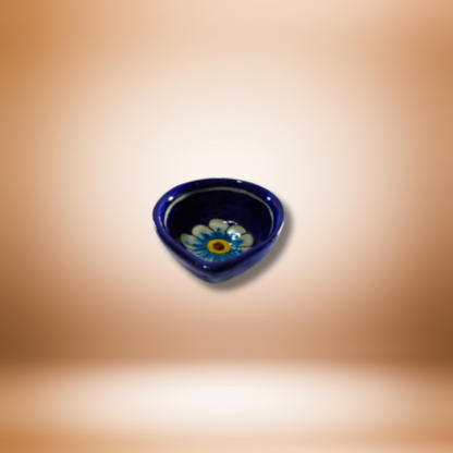 Blue Floral Ceramic Diya for Pooja