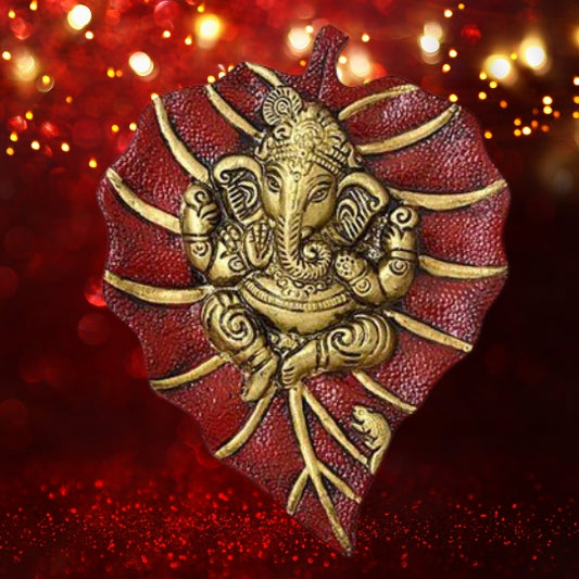 Lord Ganpati on Pipal Leaf Wall Art – Red