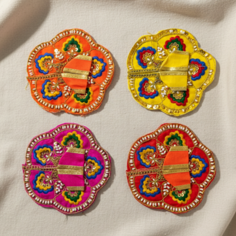 Shubh Vishnu Ji Poshak – Golden Embellished Multicolor Vastra