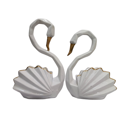 White Swan Couple Decorative Showpiece – Golden Beak Home Decor