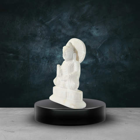 White Marble Lord Buddha Idol – Handcrafted Spiritual Décor Statue