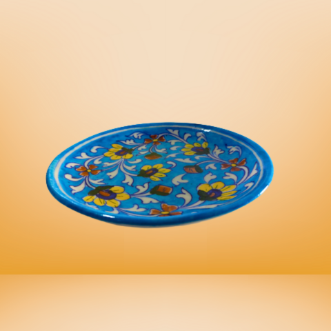Sky Blue Blossom Floral Ceramic Plate