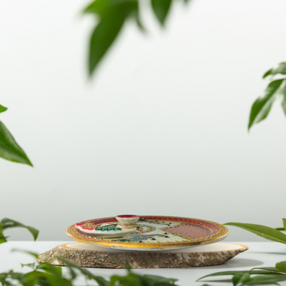 Handcrafted Decorative Marble Plate with Traditional Artwork