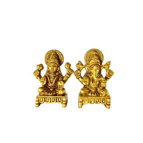 Sacred Laxmi Ganesh Choki Brass Idol for Puja