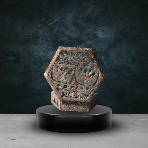 Hexagon Stone Carved Jali Box – Traditional Handcrafted Decorative Storage