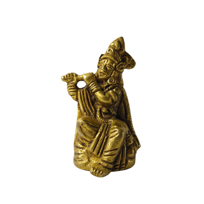 Golden Krishna Brass Idol with Flute Showpiece