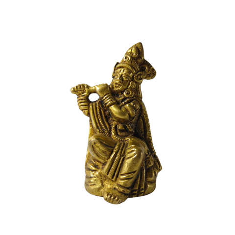 Golden Krishna Brass Idol with Flute Showpiece