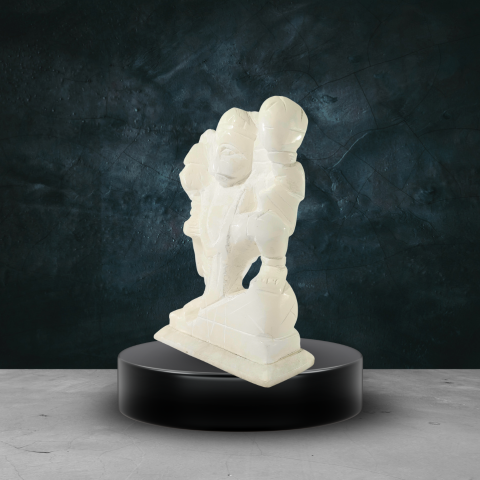 Handcrafted White Marble Lord Hanuman Idol – Divine Spiritual Home Décor Statue