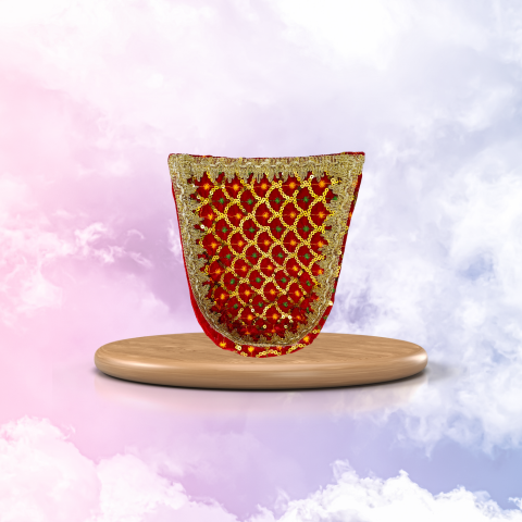 Royal Red  Pooja Soop – Golden Embroidered Base